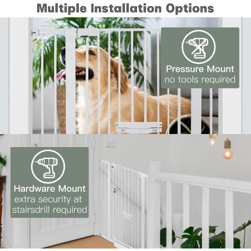 37 Inch Tall Baby Gate with Cat Door, Adjustable 29.55 and -40.55 Wide Auto Close Dog Gate Pressure Mounted Safety Pet Gate for Stairs, Doorway, House