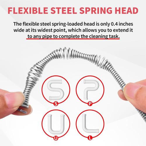 Drain Snake 50 Ft, Plumbing Snake for Sink with Drill Attachment, Snake Drain Clog Remover for Shower Drain, Kitchen, and Sink, Manual or Powered Use, Comes with Gloves and Storage Bag, 1/4 Inch, Red