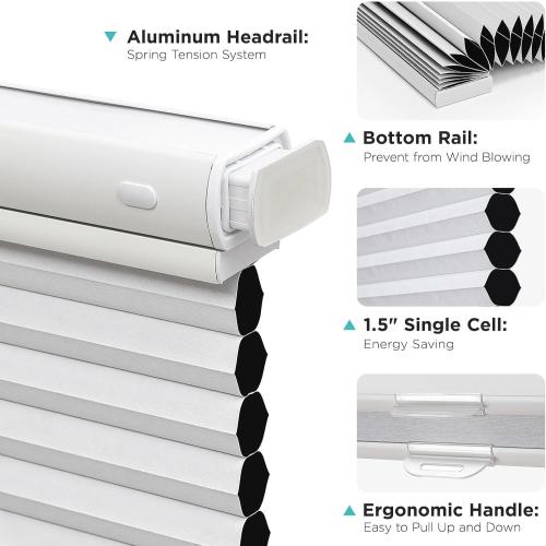 Joydeco No Tools No Drill Blinds for Indoor Windows, Cordless Window Blinds Cellular Shades Top Down Bottom Up Blackout Honeycomb Blinds Thermal Insulated Noise Reduction (White, 43 W x 64 H)
