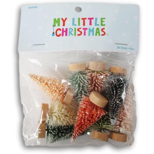 Mini Artificial Pine Trees with Bases for Tabletop Christmas Models - 2 Inch - 9 Pc