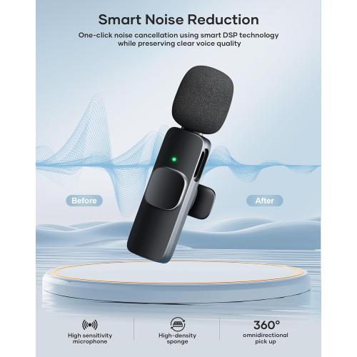 2 Pack Wireless Lavalier Microphone for iPhone iPad and Android Phone, Lapel Mic Plug and Play Wireless Mic Noise Reduction Mini Microphone for Video Recording Interview Podcast Vlog YouTube Tiktok