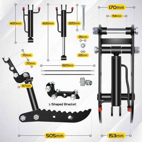 Mini Excavator Hydraulic Thumb with 2 Heavy-Duty Steel L-Shaped Bracket,Compatible with Typhon&Agt Mini Excavators under 3 Tons,L-Shaped Bracket Hydraulic Thumb Clip for Classic&Chinese Mini Excavator