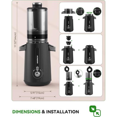 ACOQOOS Cold Press Juicer Machines with 8 Glass Juice Bottles, Cold Press Juicer Whole Fruit and Vegetable with 4.3 Feeding Chute, Easy to Clean Juicers with 2 Cups, Masticating Juicer Black (  The engine doesn’t turn on or off )