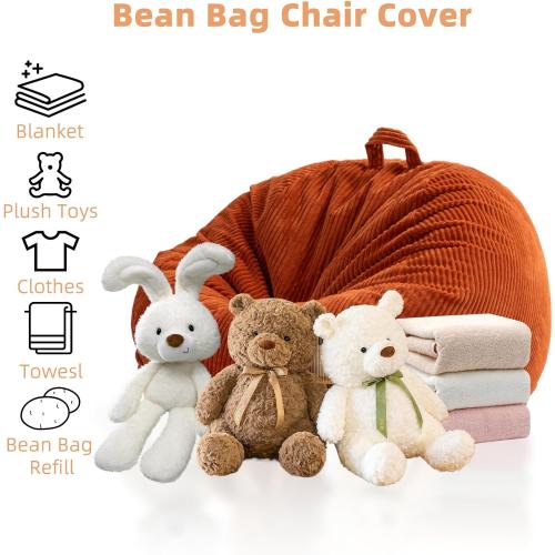 Stuffed Animal Storage Bean Bag Cover (No Filler), Corduroy Kids & Toddler Bean Bag Chair for Teens & Adults, Toy Storage Organizer, Comfy Sofa for Playroom (Cover Only)