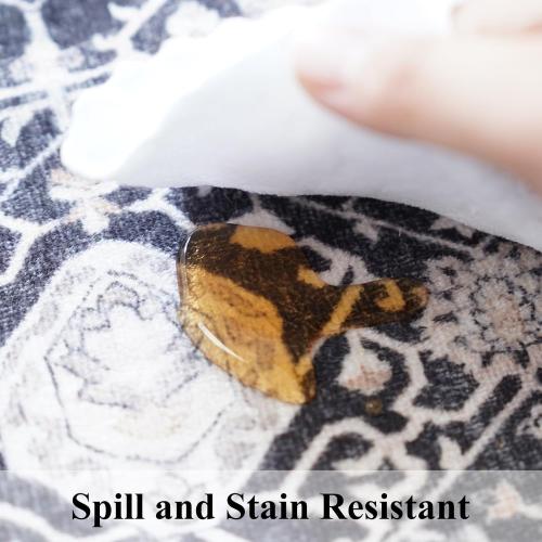 Washable 4x12 Hallway Runner Rug: Vintage Soft Carpet for Living Room Bedroom Stain Resistant Area Rug with Non-Slip Backing for Entryway Kitchen Thin Floor Mat for Bathroom Dining Room(Black,4x12)