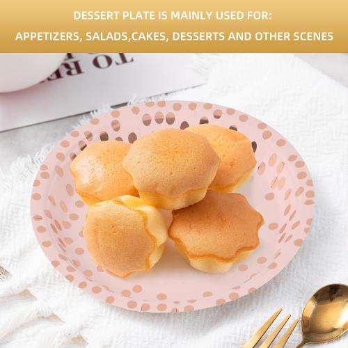 Pink & Rose Gold Dots Party Paper Plates, 50 PCS Disposable Party Supplies Dessert Paper Plates for Birthday Wedding Bridal Shower Supplies (7 inches)
