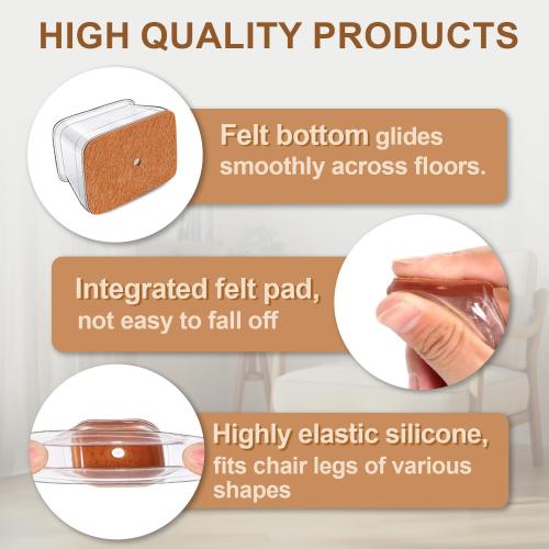 28Pcs Chair Leg Floor Protectors Rectangle for Hardwood Floors Silicone Caps Covers Felt Furniture Pads Clear Chair Sliders, Protect The Floor from Scratches(Fit:L 1.12-1.5,W 0.75-1)