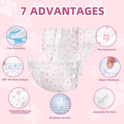 Disposable Dog Diapers Female 90 Count Doggie Diapers for Female Dogs Super Absorbent Extra Large Dog Pads for Heat Excitable Urination or Incontinence - Pink
