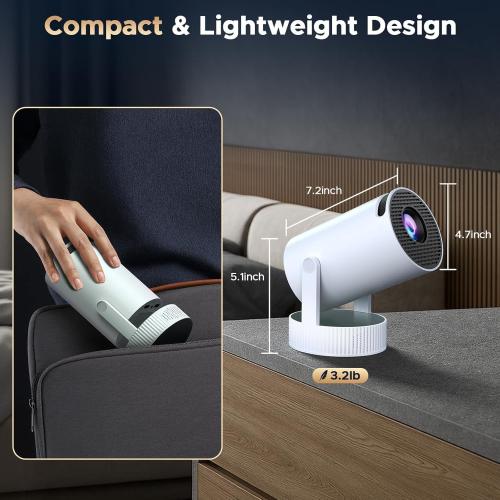 Mini Projector, Projector with Wifi and Bluetooth Built-in Battery 4K Portable Projector for Outdoor Bedroom, Smart Projectors 1080P Compatible with iphone/TV Stick/HDMI/Laptop