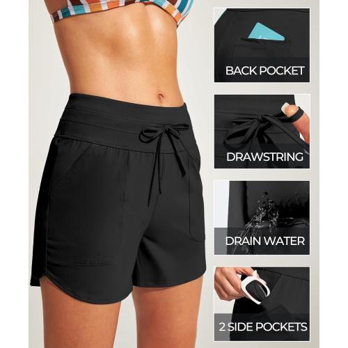 Size M IUGA Womens 5 Swim Board Shorts Stretchy High Waisted Beach Shorts for Women Quick Dry UPF 50  Swimsuit Bottoms with Liner