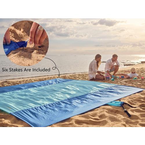 WEKAPO Beach Blanket Sandproof Waterproof, Extra Large Beach Mat, Oversized & Compact Sand Free Mat Quick Drying, Lightweight & Durable with 6 Stakes & 4 Corner Pockets