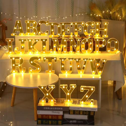 LED Gold Glitter Marquee Light Up Letters Battery Operated Letter-N,