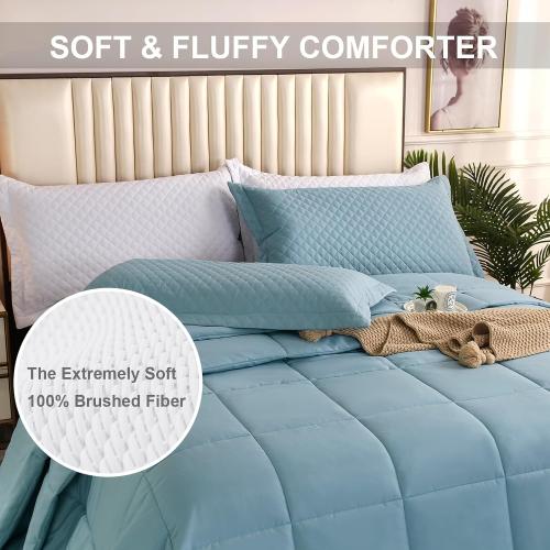 Size 128x120 Color Light Blue Oversized King Plus Comforter, Winter Warm Extra Large King Size Quilt Piece Lightweight Reversible Down Alternative Comforter for Al