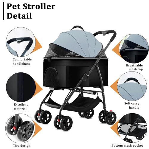 3 in 1 Dog Strollers 4 Wheels Folding Pet Stroller with Detachable Carrier Multifunction Portable Dogs Travel Carriers for Medium Small Puppy Kittens