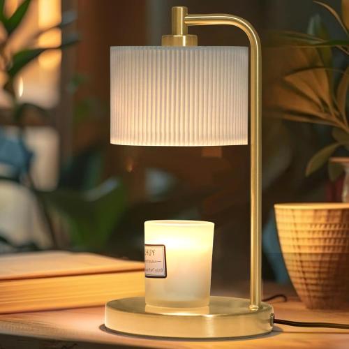 Candle Warmer Lamp with Timer, Dimmable Candle Wax Warmer Electric Candle Lamp for Scented Candles with Bulbs, Christmas Gifts House Warming Gifts Home Decor (Gold-Basic)