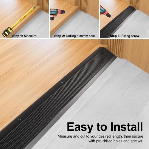 Size 36 x 3.9 x 0.35in Black Aluminum Floor Transition Strip, Threshold Ramps for Doorways, Bridge The Height Less Than 1.6″, for Tile Hardwood Laminate Vinyl Concrete, Size 36 x 3.9 x 0.35in (Black)