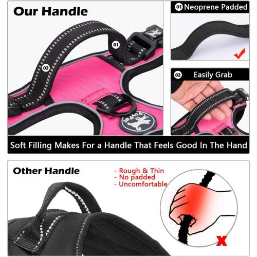 PoyPet No Pull Dog Harness, No Choke Front Lead Dog Reflective Harness, Adjustable Soft Padded Pet Vest with Easy Control Handle for Small to Large Dogs(Pink, Medium)