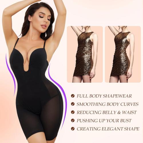 Size L Slimers Body Shaper for Women Tummy Control U Plunge Backless Full Body Shapewear Mid Thigh Mesh strapless Bodysuit Top