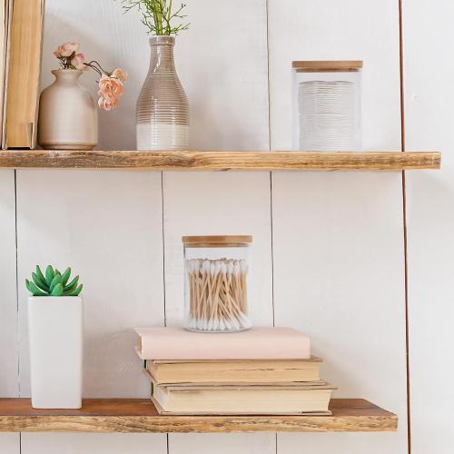 2 Pack Glass Qtip Holder Dispenser Set - Apothecary Jars with Lids - Vanity Makeup Organizer and Bathroom Canister Storage Organizer for Cotton Ball, Swab, Round Pads,Floss
