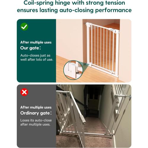 Babelio 29-43 Magnetic Baby Gate for Stairs,Doorways House,Kitchen,30 Tall Pet Door with Baffles,Pressure Mounted & Dual-Lock Design Safety for Kids Toddler,Auto-Close/Hold-Open,White