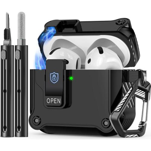 Inesore Compatible with AirPods 4th Generation Case,with Cleaner kit,Automatic Snap Switch Secure for New Airpods 4 Charging Cover [with Active Noise Cancellation] (2024)-Black