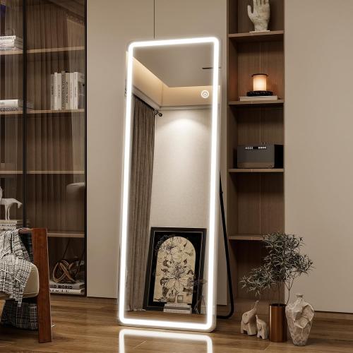 56x21 Large LED Full Length Mirror with Dimmable Lights | Light Up Floor Body Mirror with Lights-3 Color Modes,Standing Leaning Wall Mounted for Bedroom,Dressing Room