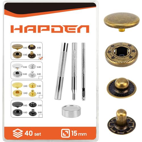 Leather Snaps and Fasteners Kit，15mm 40 Sets Metal Snap Buttons with Setter Tools， Sewing Snaps for Clothing，Fabric，Leather, Clothes, Jackets, Bags, DIY Crafting（Bronze）