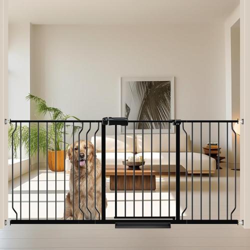 Extra Wide Baby Gates for Doorways 62.20-71.65 Extra Wide Baby Gate Dog gate Pressure Mounted No Drilling with Walk-Through, Auto-Close & Dual-Direction Swing for Large Wide Opening Black