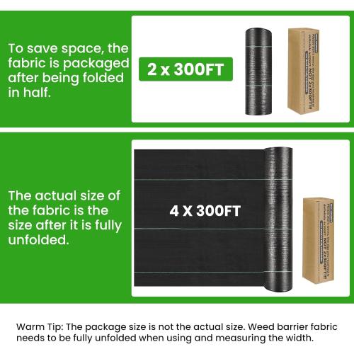 Weed Barrier Fabric, 4x300ft Landscape Fabric, 3.2oz Heavy Duty Durable Woven Geotextile Fabric, High Permeability Ground Cover Mat, Driveway Fabric, Garden Weed Control Cloth with 20 U-Securing Pegs