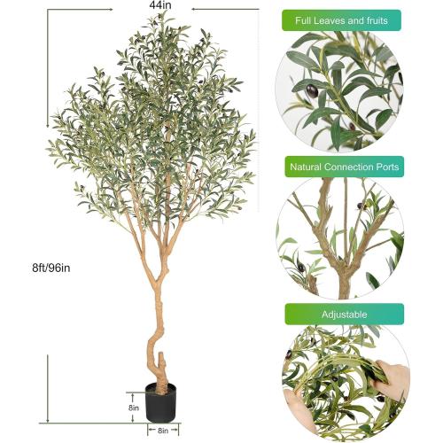 Tall Faux Olive Tree，8ft（96in） Realistic Potted Silk Artificial Olive Tree， Fake Olive Trees Indoor with Green Leaves and Big Fruits for Home Office Living Room Stairs Patio Decor.