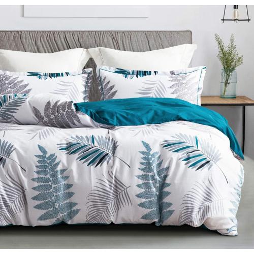 Comforter  Size, 600 Thread Count Cotton Blue Floral with Khaki & Grey Leaves Pattern White Reversible Comforter Set,Down Alternative Bedding Set 3Pcs