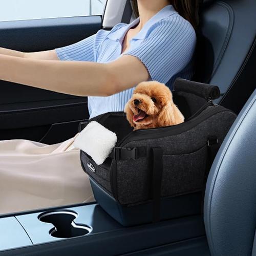 New Nobleza Dog Car Seat for Center Console, Detachable Console Pet Seat for Small Puppy Cat Kitten with Safety Protective Hooks, Adjustable Straps Storage Pocket & Safety Leash for Outdoor Travel