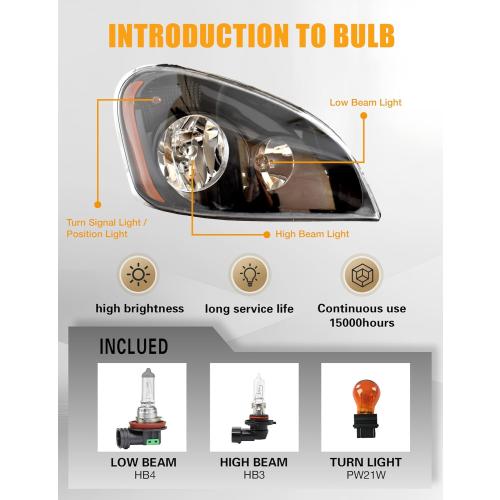 Headlight Replacement for Freightliner Cascadia 2008 2009 2010 2011 2012 2013 2014 2015 2016 2017 Freightliner Cascadia Headlights Cascadia Halogen Headlamp