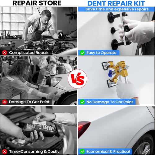 55Pcs Car Dent Puller Kit, Paintless Dent Remover Tool with Adjustable Dent Lifter & Bridge Puller, Dent Repair Kit for Auto Body Large & Small Dents, Hail Damage Dent Removal 98% of Car Dents