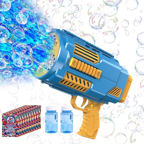 Bomoco Automatic Bubble Gun for Kids Light Up Outdoor Toy, 30 Holes Blue | Large Output, Includes Bubble Solution, Toys for Girls Boys 3-12Y, Outdoor Fun, Birthday Wedding Party Favors No Dip‼️missing 1 bottle‼️