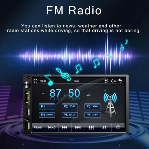 Wireless 7 inch Double Din Car Stereo with Apple Carplay,Bluetooth FM Car Radio,Backup Camera,HD IPS 1024 * 600 Touch Screen,Mirror Lin,Build-in Mic/USB/AUX/Android Auto/SWC/Audio