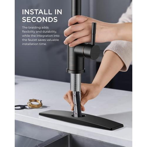 FORIOUS Kitchen Faucets with Pull Down Sprayer, Oil Rubber Brown, High Arc Single Handle Classic Stainless Steel Sink Faucet 1 or 3 Hole, Suitable for Farmhouse Camper Laundry Rv Bar