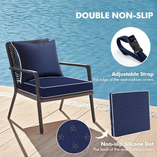 MIULEE Outdoor Seat Cushion Set Navy Blue 24 x 24 x 4 Inch Waterproof & Fade Resistant Deep Seat and Back Patio Furniture Cushions with Handle and Adjustable Straps Cushions for Chair Couch SET OF 3