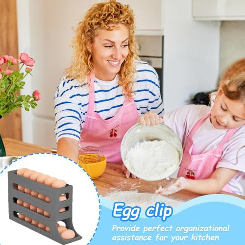 Egg Holder for Fridge, 4 Tiers Dispenser, 30 Egg Container Refrigerator, Large Capacity Organizer Automatic Fridge Rolling Egg Container for Pantry Countertop (Grey)