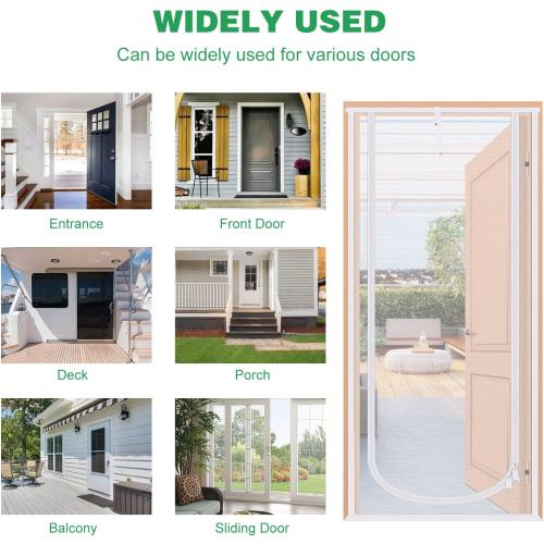 Reinforced Cat Screen Door, 38X83” Heavy Duty Pets Proof Screen Door with Bilateral Zipper, Prevent Dogs Cats Running Out from Home, Bedroom, Living Room, Kitchen Patio Door (White)