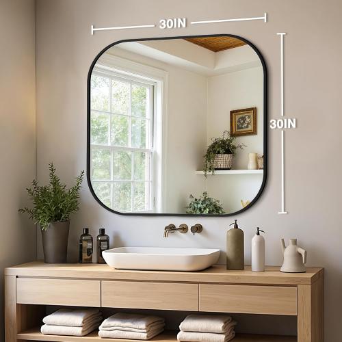 Bathroom Mirror for Wall, Black Bathroom Vanity Mirror for Over Sink 30 x 30, HD Reflection Shatterproof Mirror for Living Room Bedroom Entryway, Metal Frame