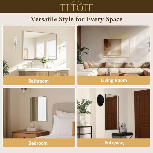 TETOTE Bathroom Mirror for Over Sink Brushed Nickel Beveled Frame 42 x 36 Rectangle Bathroom Vanity Wall Mirror, Tempered Glass, Stronger Frame, Modern Farmhouse Bedroom, Entryway, Living Room