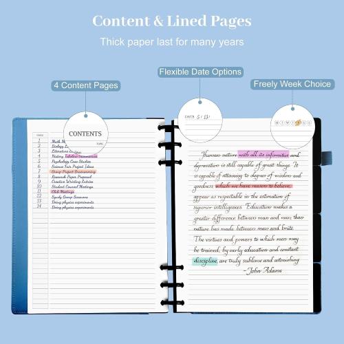Yoment Refillable Notebooks for Work 5 Subject with Removable Dividers Tabs 224 Pages Hardcover Leather Journals for Writing Small Discbound Planner Colleged Ruled Paper for Women Men 6.1 x 8.3,Blue