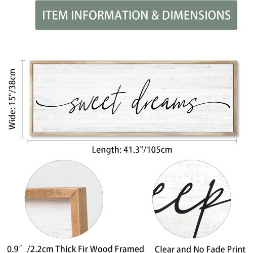 Brown 41x15 Sweet Dreams Wall Decor Above Bed Large 41''×15'' Farmhouse Wall Decor for Bedroom Guest Room Decor Framed Wood Wall Art Rustic Master Bedroom Wall Decoration 01 (brown frame)