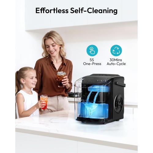 EUHOMY Countertop Ice Maker Machine with Handle, 26lbs in 24Hrs, 9 Ice Cubes Ready in 6 Mins, Auto-Cleaning Portable Ice Maker with Basket and Scoop, for Home/Kitchen/Camping/RV. (Black)