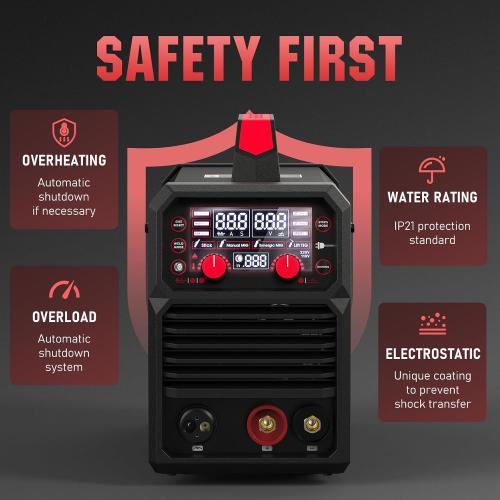 YESWELDER 140A MIG Welder, 110V/220V Dual Voltage, 4 in 1 Gas MIG/Flux Core MIG/Lift TIG/Stick Multiprocess Large LED Digital Display MIG Welding Machine