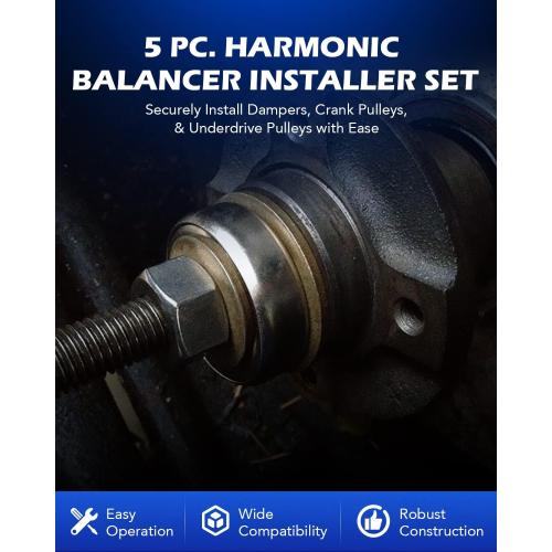 Orion Motor Tech Harmonic Balancer Installer Set, 5pc Long Reach Crank Pulley Underdrive Pulley Damper Installation Tool Kit with 4 Adapters & Nut Bearing