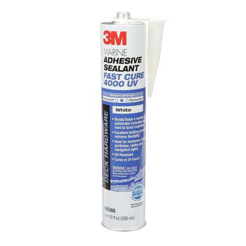 3M Marine Adhesive Sealant 4000 UV, PN06580, White, Medium Strength Flexible Waterproof Adhesive Sealant for Boats and RVs, UV Resistant, Cures in 24 Hours, 295 mL Cartridge, 10 Fl Oz (Pack of 1)