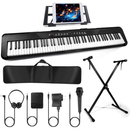 88 Key Piano Keyboard,Beginner Electric Digital Piano with Semi Weighted Keys,Keyboard Piano withSustain Pedal, Power Supply, Stand, Carrying Case,Headphones
