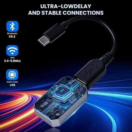 Redlake Wireless CarPlay Adapter for iPhone 2025 Upgrade Seamless Connection for Convert Wired to Wireless Car Play Adapter Mini Apple Carplay for iOS 10 ,USB/Type C